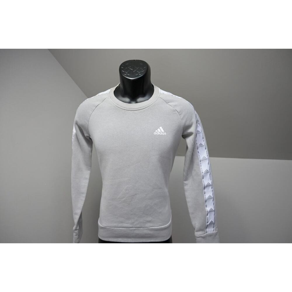 Adidas Sweat Shirt Crew‎ Neck Striped Gray Athletic Sweater Womens Sz Small